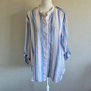 AG Adriano Goldschmied Linen Cotton Button Shirt Roll Tab Sleeve Women Size L